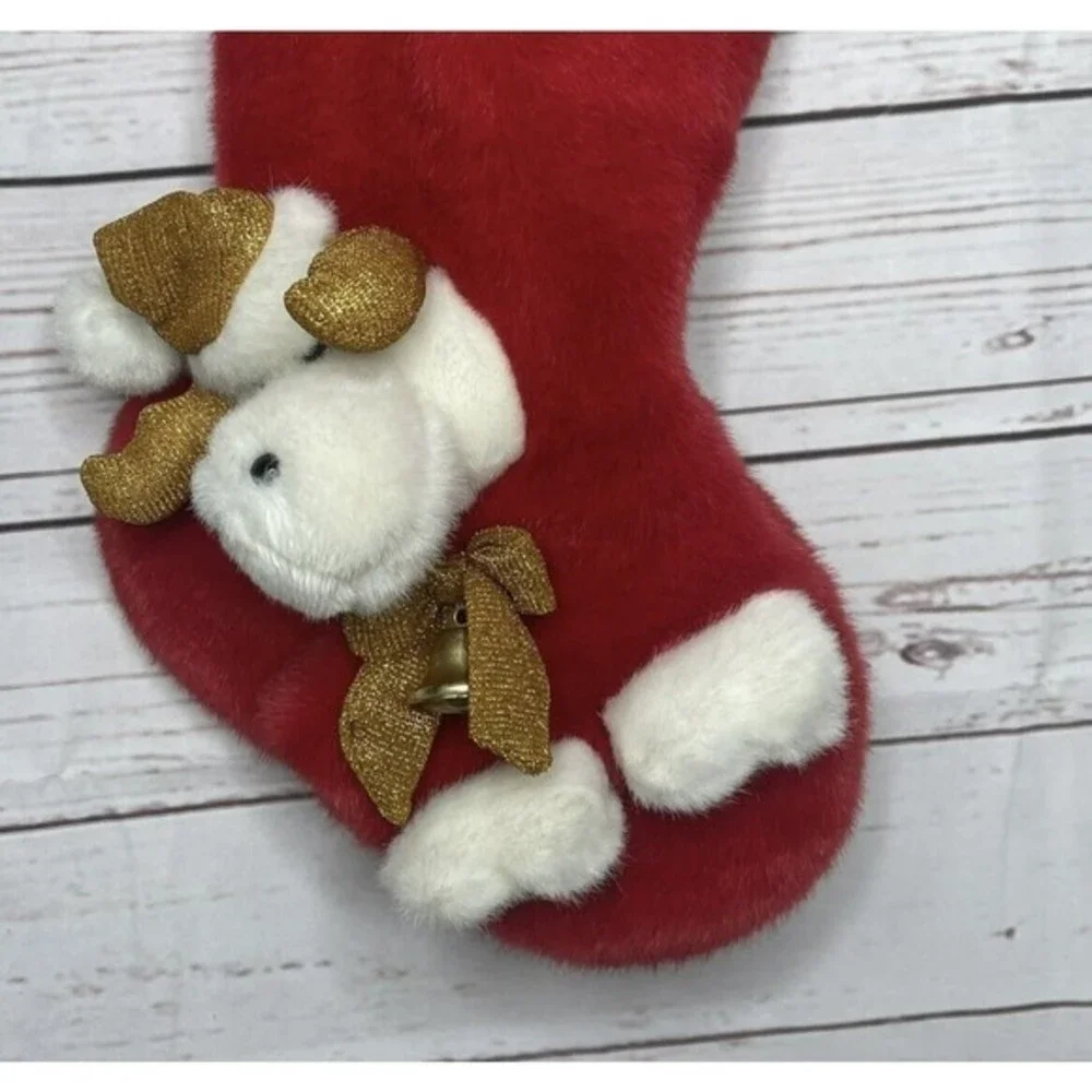 Reindeer Plush Christmas Stocking 3D Jingle Bell 15” Red Kids Holiday Decor‎